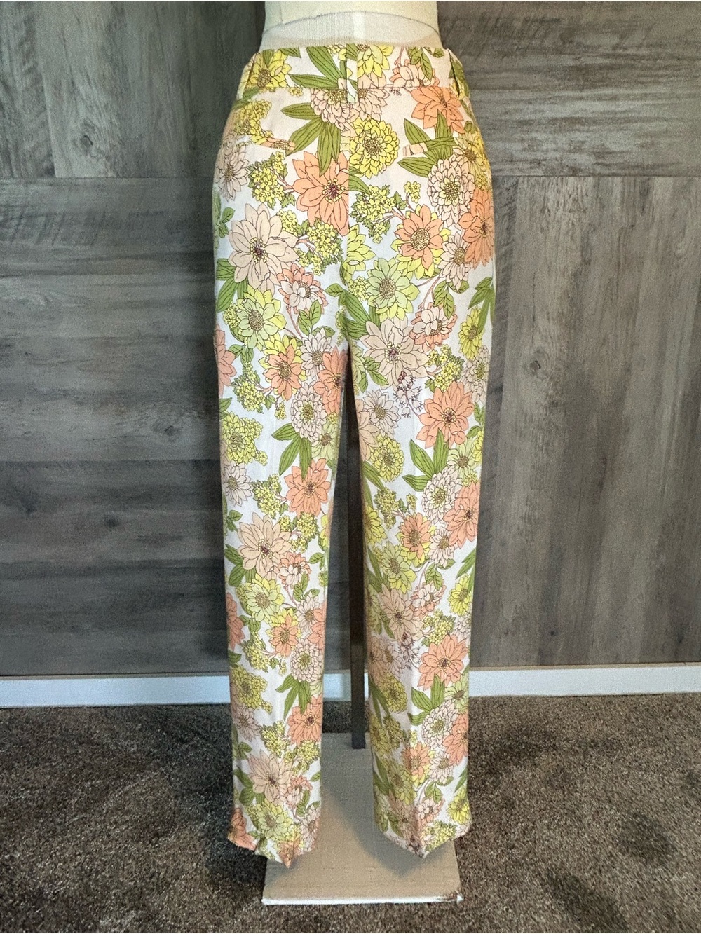 J. Crew Peach & Green Floral Wide-Leg Pants